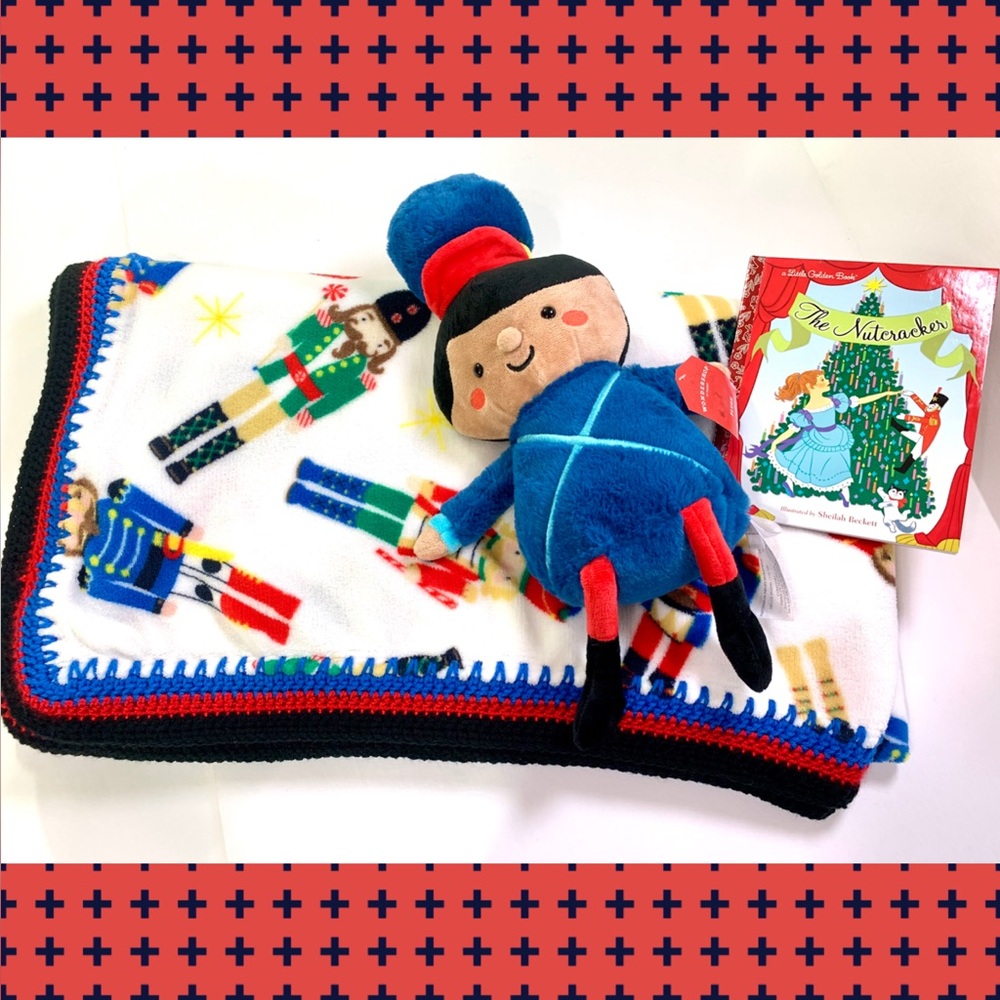Christmas Nutcracker Soldier Crochet Baby Youth Blanket Plush and Book Gift Set
